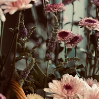 pink flowers basket