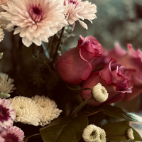 pink flowers basket