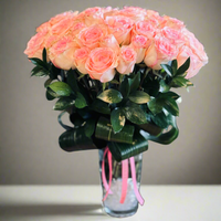 pink roses vase