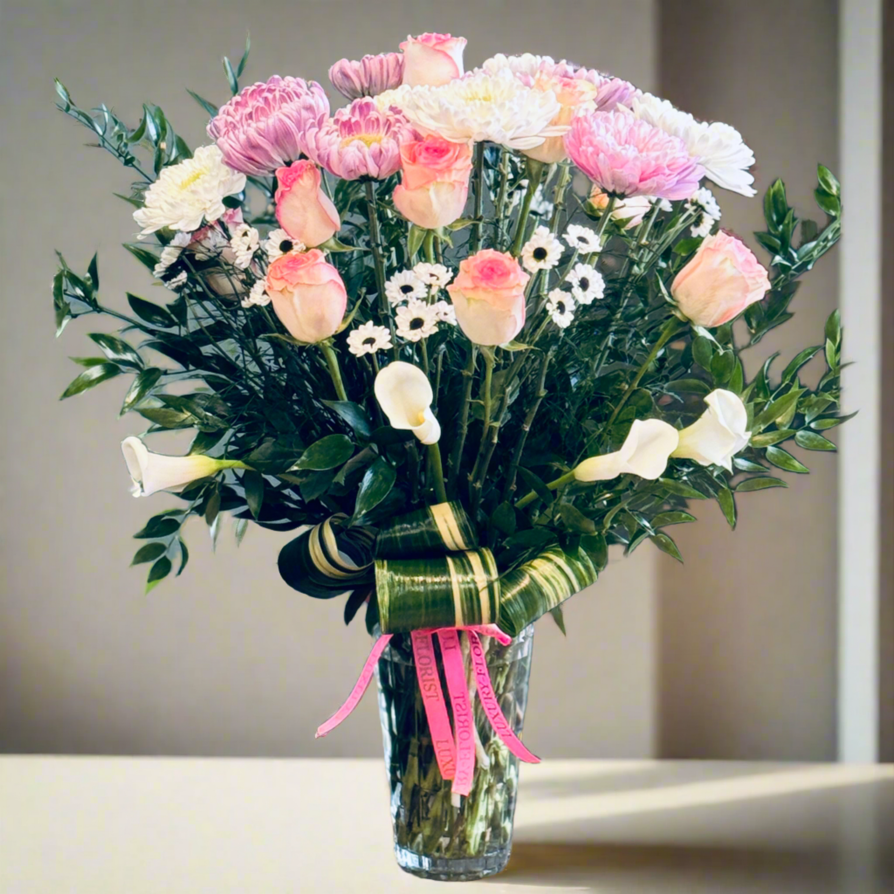 elegant pink roses arrangements