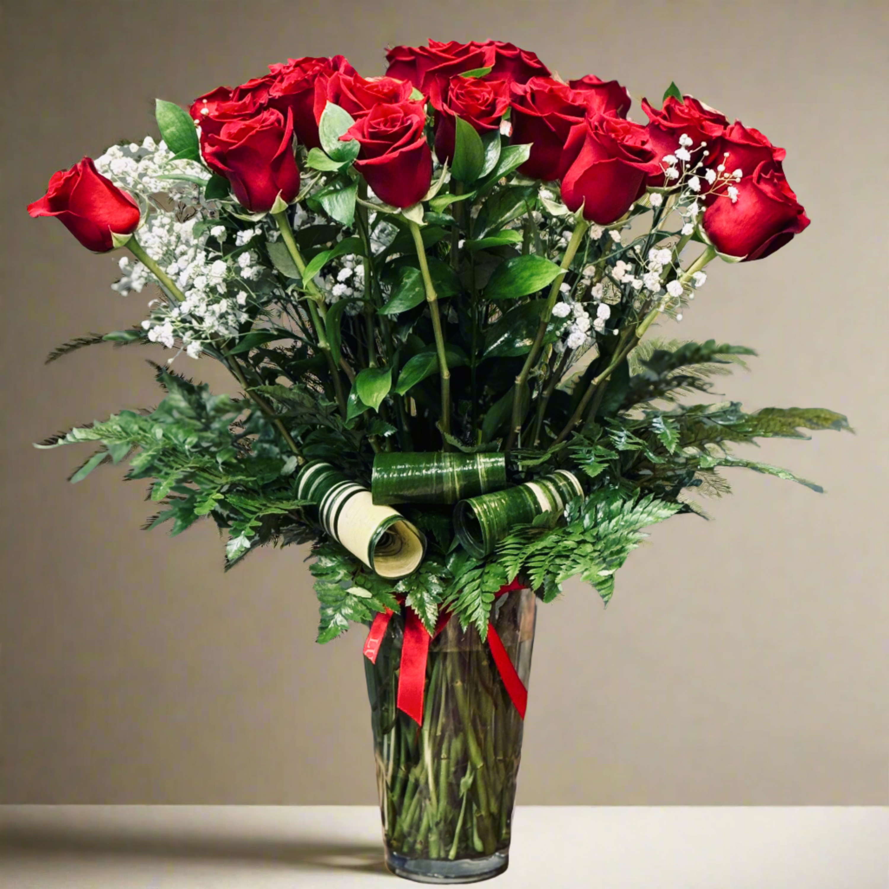 long stem red roses